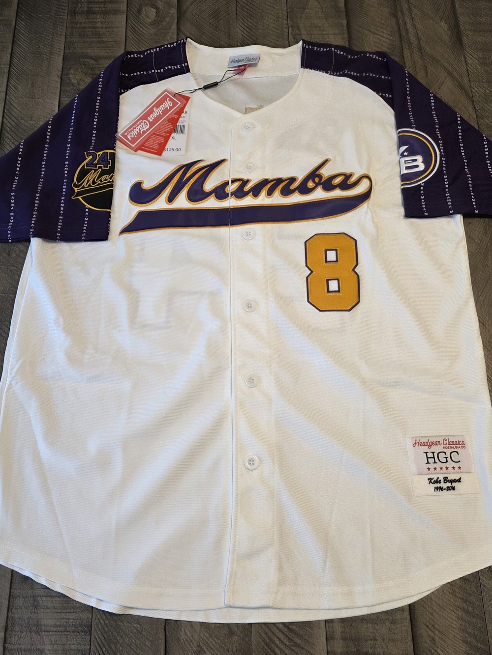 Men’s Kobe Bryant White Mamba Lakers Baseball Jersey Headgear Classics XL